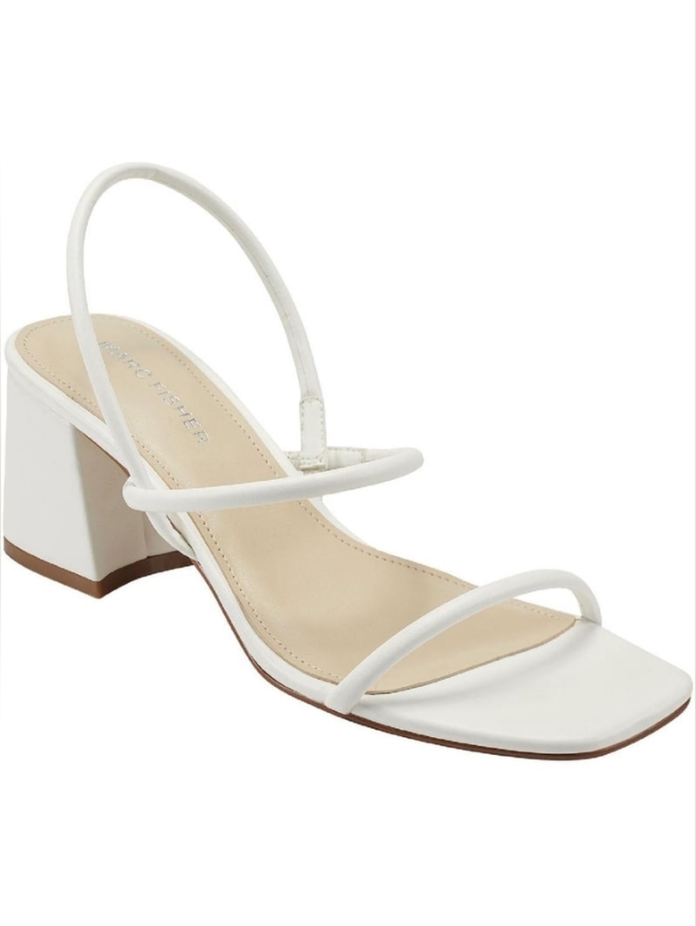Marc Fisher White Minimalist Strappy Block Heel Sandal